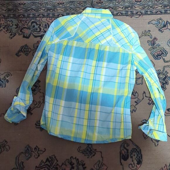 BKE Buckle Men's Athletic Fix Size m Western Plaid Pearl Snap Long - Picture 5 of 9